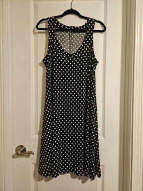 ABN Black Polka Dot Sleeveless Dress Stretch A-Line Size L